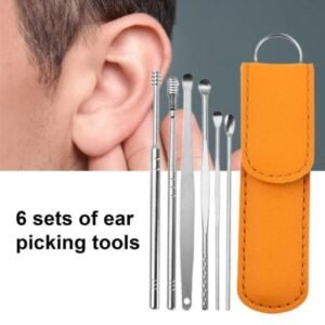 6 Piece ear Pick Set Portable ear Cleaner Set Leather Case
